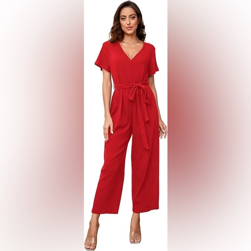 Lush Burnt Orange Wrapped Wide Leg Casual Jumpsuit Womens Small